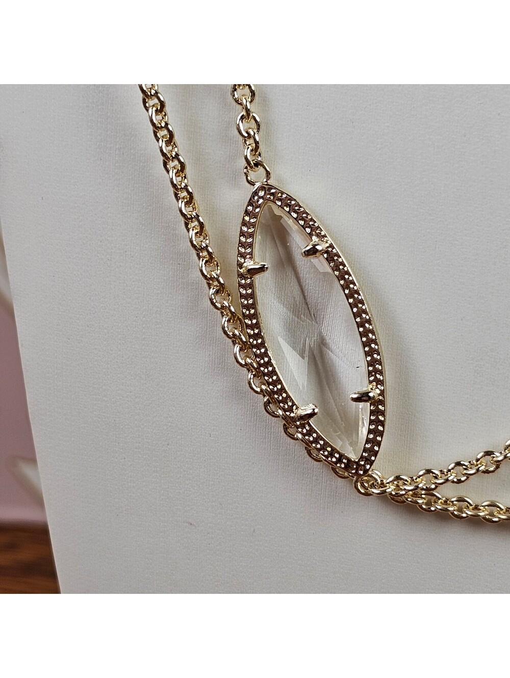 Kendra Scott Elisa Long Clear Crystal Gold Tone Pendant Necklace 38" - Picture 4 of 13